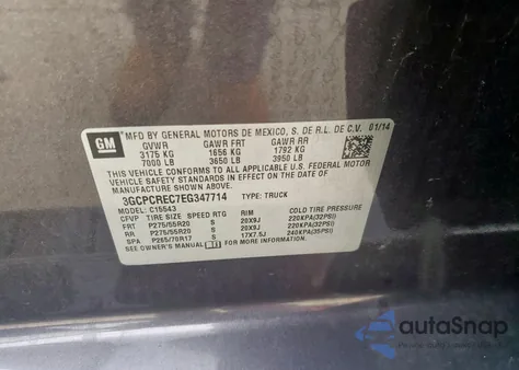 2014 Chevrolet Silverado C1500 Lt из США, поврежденный, VIN 3GCPCREC7EG347714